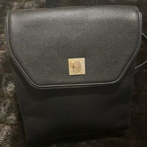 Black Alfani Leather  Backpack with Gold Accent